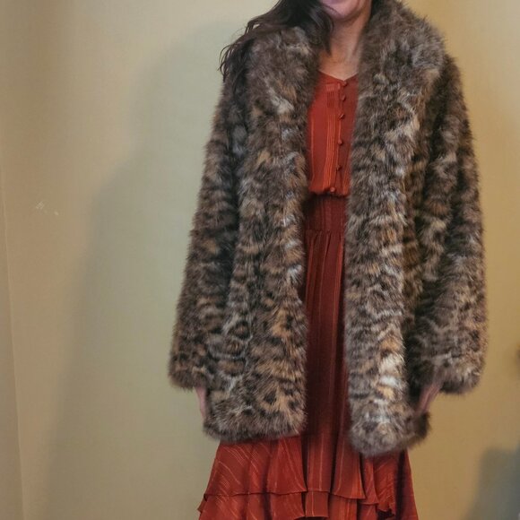 Rebecca Minkoff Vegan Fur Shawl Collar Coat - Picture 2 of 6